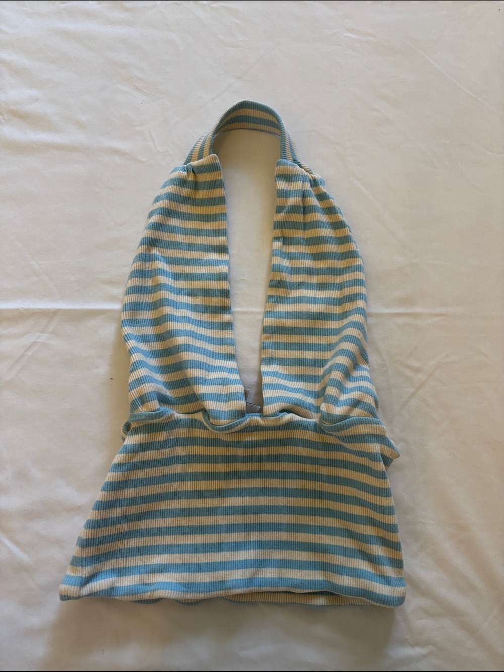 Princess Polly Blue & White Striped Plunging Halter Neck Crop Top!!